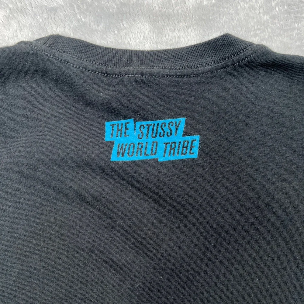 Stussy Old School Graphic T-Shirt Mens XXL Black‎ Neon Green World Tribe Logo